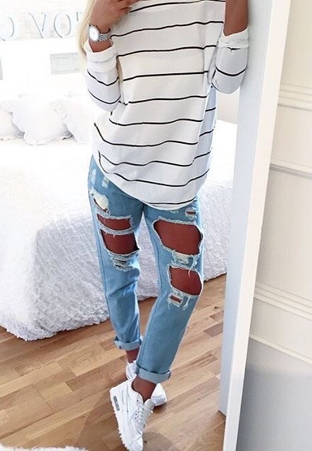 Cute outfits clearance with ripped jeans