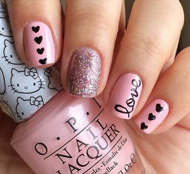 Pink Valentine Nail Designs 2021 : Hearts and roses nail designs